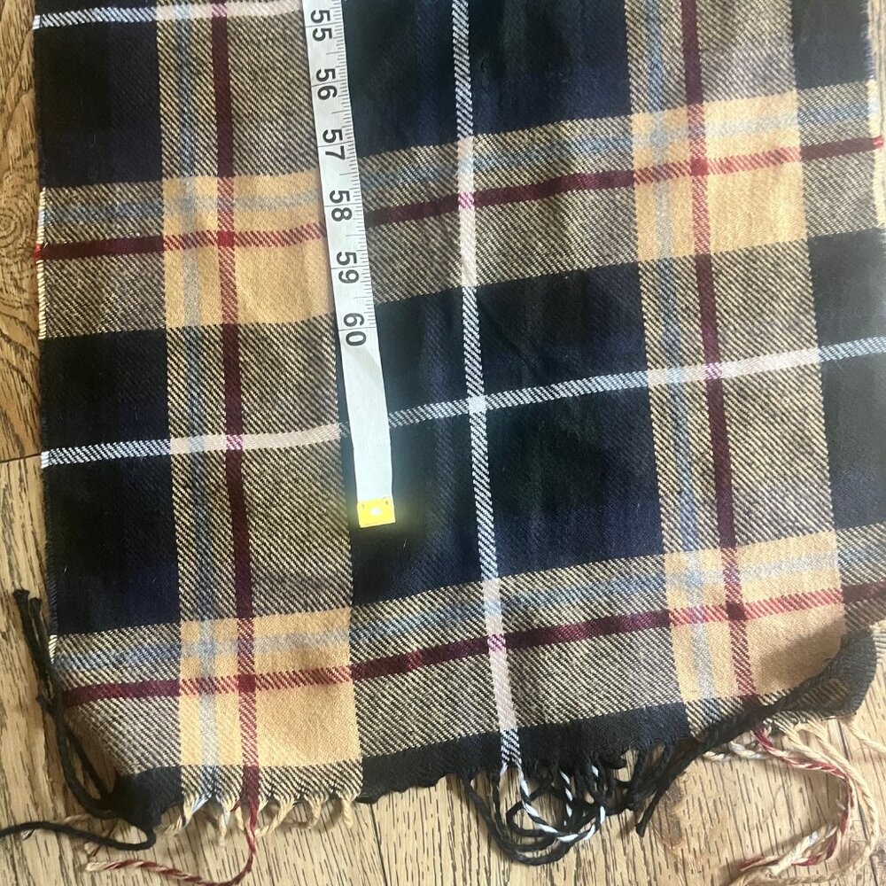 Plaid Multicolor wrap Cotton Blended Fringe Scarf 70' long - Picture 6 of 6